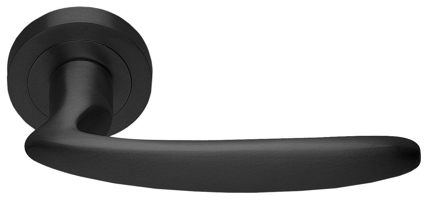 Ручка дверная FLAMINGO R2 NERO раздельная на круглой розетке, цвет - черный фото 1 Ручка дверная FLAMINGO R2 NERO раздельная на круглой розетке, цвет - черный фото купить Южно-Сахалинск