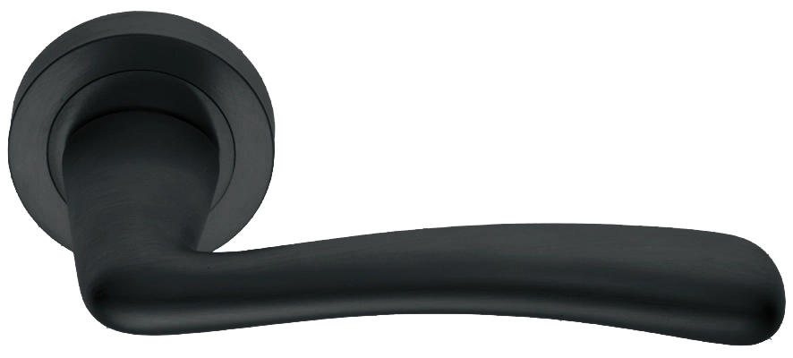 Ручка дверная COCKATOO R2 NERO раздельная на круглой розетке, цвет черный, латунь фото купить в Южно-Сахалинске