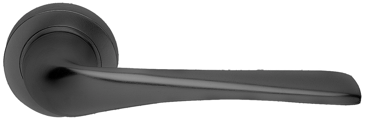 Ручка дверная LE MANS R2 NERO раздельная на круглой розетке, цвет черный, латунь фото купить в Южно-Сахалинске