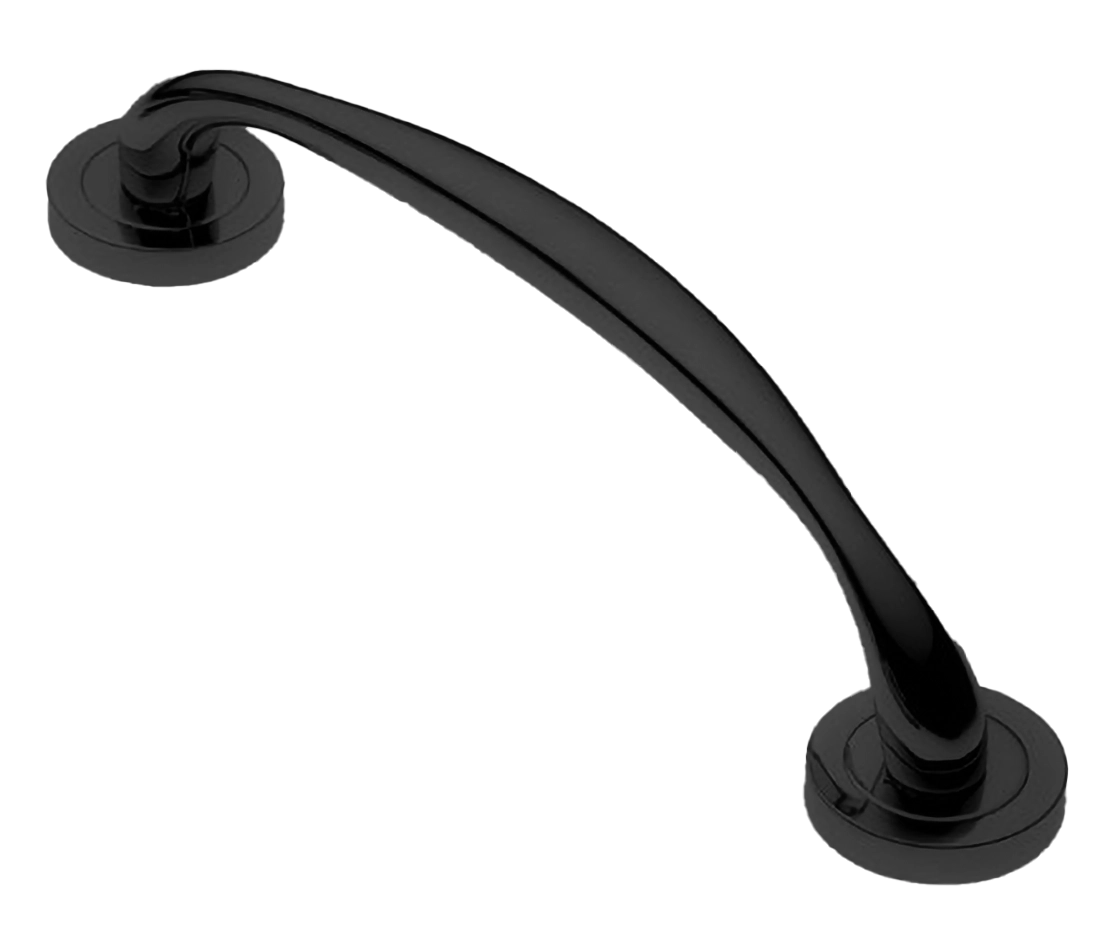 Ручка-скоба дверная LEON PH NERO на круглой розетке, цвет черный, латунь фото купить в Южно-Сахалинске