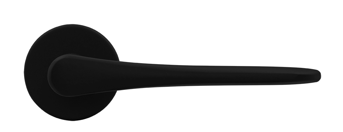 Ручка дверная AULA R5 NERO-ST на круглой розетке, цвет черный soft-touch, ЦАМ фото купить в Южно-Сахалинске