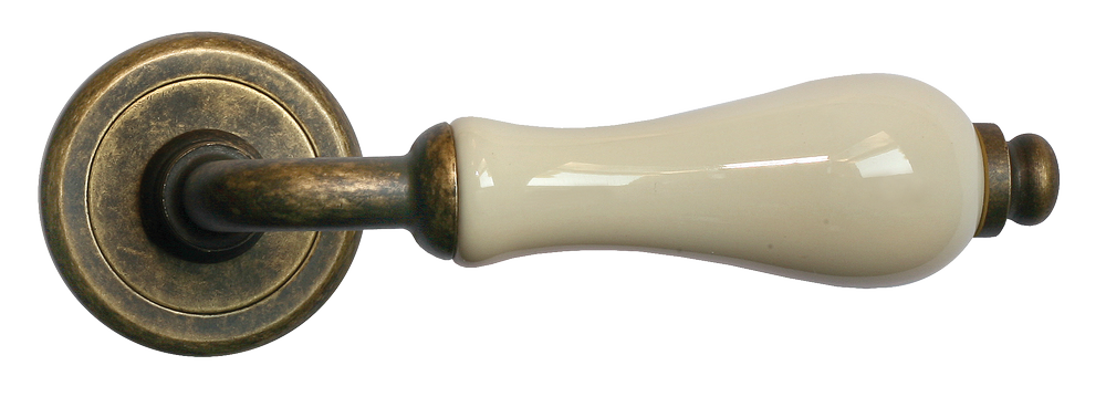 Ручка дверная CERAMICA R4 OBR/CHAMP раздельная на круглой розетке, цвет - бронза/шампань, латунь фото купить в Южно-Сахалинске