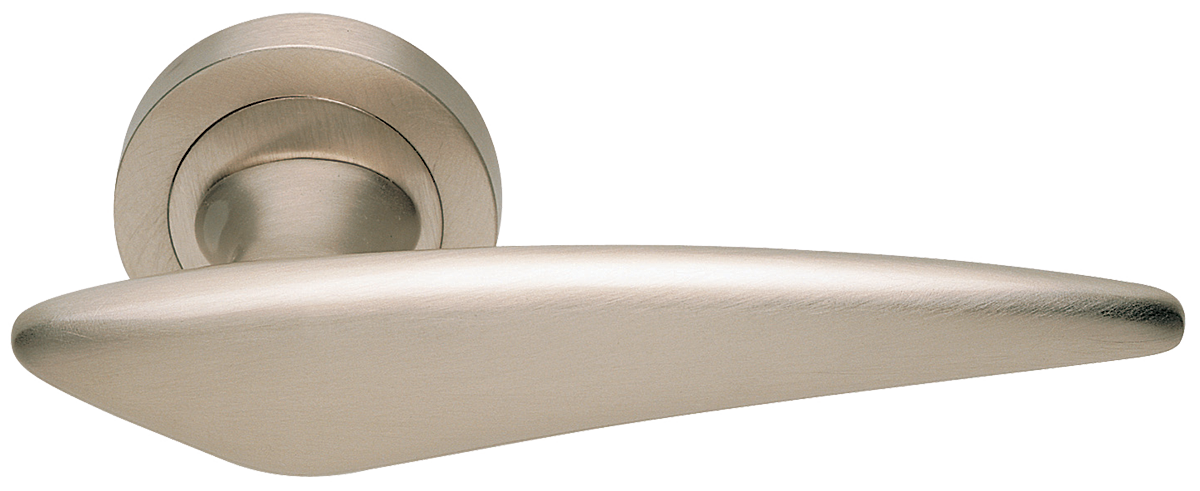 Ручка дверная BOLID R2 NIS раздельная на круглой розетке, цвет матовый никель, латунь фото купить Южно-Сахалинск