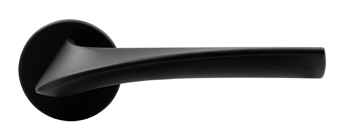 Ручка дверная COMETA R5 NERO-ST на круглой розетке цвет черный soft-touch, ЦАМ фото купить в Южно-Сахалинске