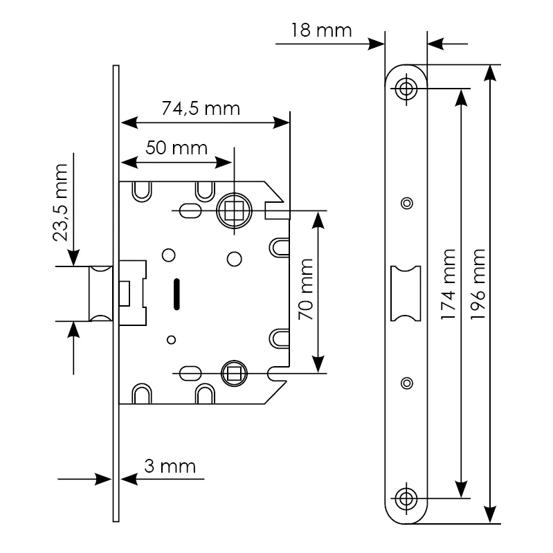 Защелка межкомнатная 1870P SN -IND SP-1 с ответной планкой, бесшумная сантехническая, цвет никель фото купить в Южно-Сахалинске