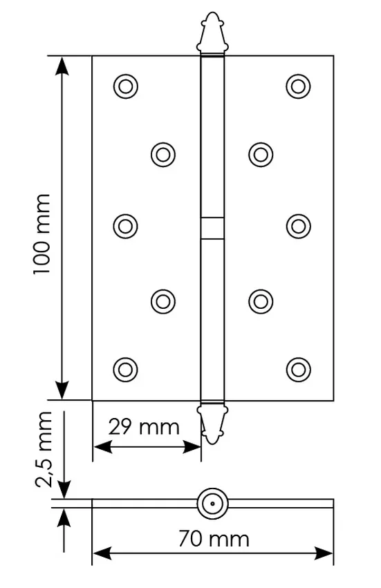 Петля карточная разъемная MS 100X70X2.5 L COF стальная левая, врезная, цвет кофе фото купить в Южно-Сахалинске