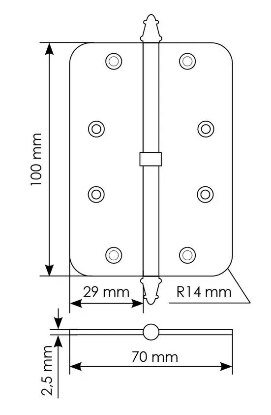 Петля разъемная MS-C 100X70X2.5 AB R правая скругленная, врезная, цвет бронза, сталь фото купить в Южно-Сахалинске