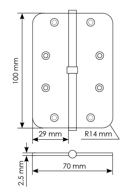 MSD-C 100X70X2.5 AB L, петля стальная скругленная левая без коронки, цвет - бронза фото купить в Южно-Сахалинске