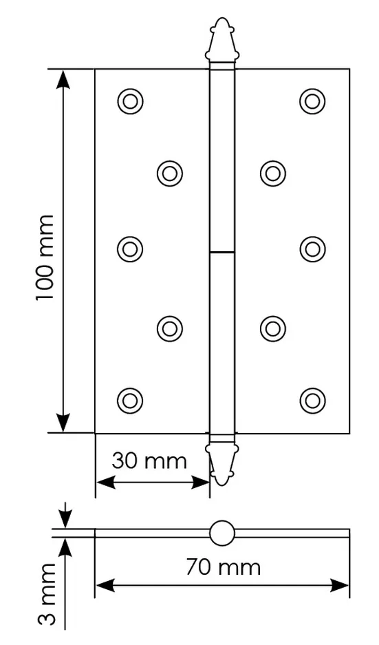 Петля разъемная латунная карточная  MB 100X70X3 SC R C с коронкой правая, врезная, цвет матовый хром фото купить в Южно-Сахалинске