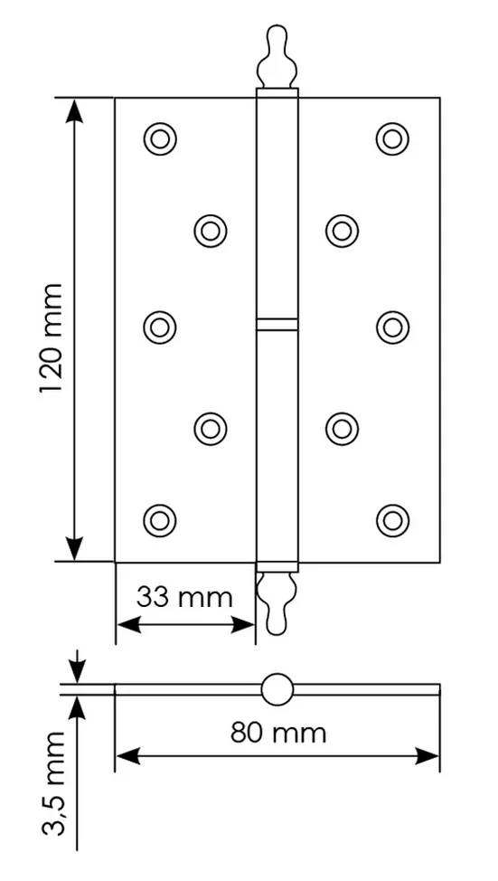 Петля карточная разъемная латунная MB 120X80X3.5 SG L C с коронкой левая, верзная, цвет матовое золото фото купить в Южно-Сахалинске