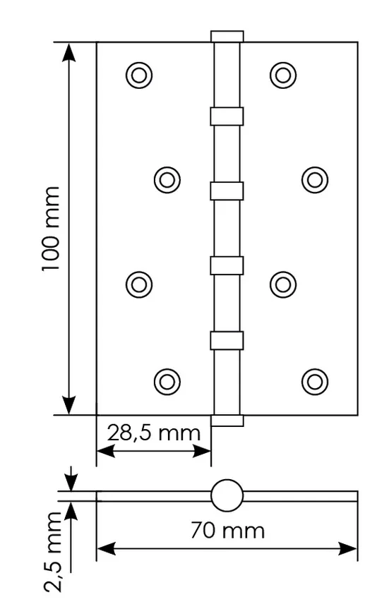 Петля универсальная карточная MS 100X70X2.5-4BB W стальная, врезная, цвет белый, сталь фото купить в Южно-Сахалинске